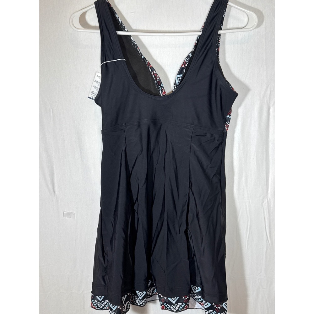 Summer Mae Women's One Piece Swimsuit Tummy Control Black Tribal Print V-Neck - Picture 3 of 5